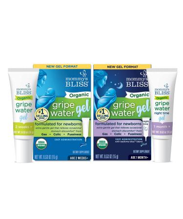 Mommy's Bliss Organic Gripe Water Original Gel (Pack of 1), with Organic Gripe Water Night Time Gel (Pack of 1), for Day and Night Gas Relief and Fussiness in Babies, 45 Servings Each Organic Gripe Water Original Gel + Nig…
