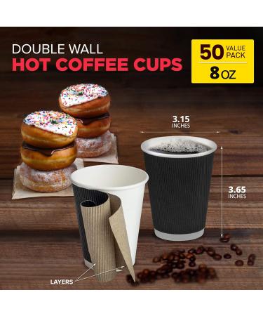Fit Meal Prep 50 Pack Disposable Hot Cups - 12oz Black Double Wall Insulated Ripple Sleeves To Go Coffee Cups - Kraft Hot Beverage for Chocolate Tea and Cocoa Drinks - Sturdy and Eco Friendly 50 8 oz - Buy Online on SooperMarket.com