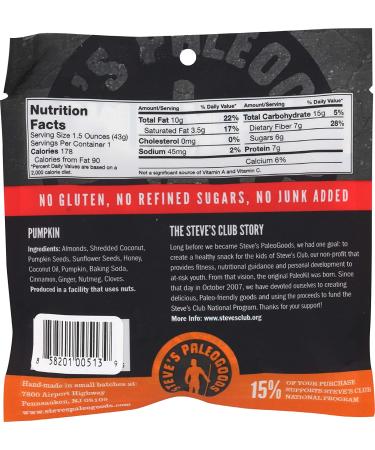 Steve's PaleoGoods PaleoKrunch Bar Pumpkin 1.5oz (Pack of 12) - Grain-Free Granola & Keto Sweets Variety Pack for Backpacking & Road Trips - Buy Online on SooperMarket.com