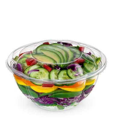 50 Sets - 32 oz. Clear Plastic Salad Bowls To Go With Airtight Lids 32 oz 50 Count - Clear