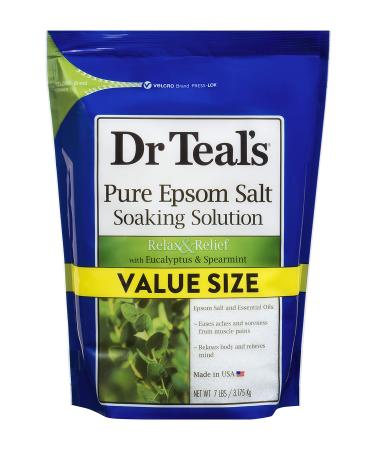 Dr. Teal's Eucalyptus & Spearmint Soaking Solution (1 Bag  7lb) - Blended with Pure Epsom Salt - Stimulate and Soothe The Senses - Ease Pain & Soreness in The Body at Home - Value Size Bag