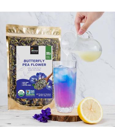 Organic Butterfly Pea Flowers 4.41 oz - Non GMO Verified, Gluten Free, Vegan - Rich in Antioxidants - Free eBook Included - From Thailand - Incas - Buy Online on SooperMarket.com