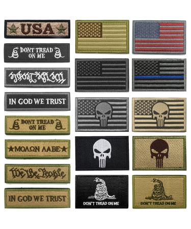 WZT Bundle 18 Pieces American Flag Patch Thin Blue Line USA Flag United States Morale Military Patches Set for Caps Bags Backpacks Tactical Vest Military Uniforms multicolored