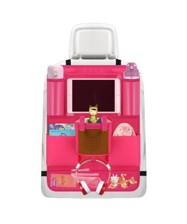 Car Organiser for Toniebox Seat Back Organiser for Tonies Characters UK Kids Car Interior Toy Carrying Casr for Toniebox Accessories with Headphones Hook and Tablet Holder Pink 1 Piece