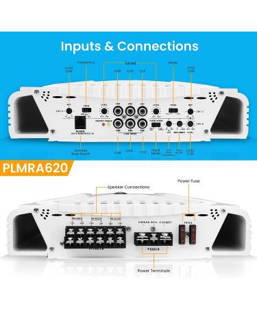 Pyle PLMRA620 6 Channel Marine Amplifier Receiver - 2000 Watt Waterproof Wireless Audio Amp with Dual MOSFET Supply and RCA Inputs - Buy Online on SooperMarket.com