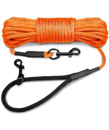 Joytale reflective drag line for dogs 10m dog leash with padded handle and 2 carabin hooks nylon long rope training line for puppies small dogs orange 10 m (1 Pack) Orange