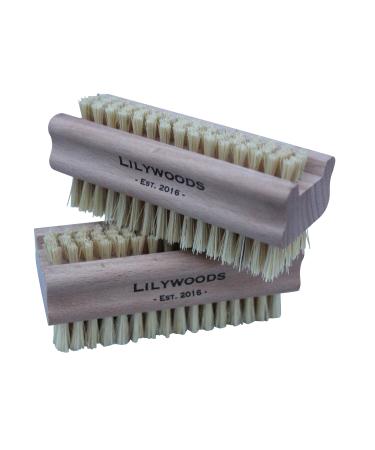 Lilywoods wooden nail brush extra robust double-sided cactus bristles (twin pack)