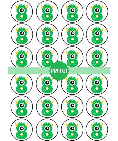 PRECUT Monster 8th Birthday Edible Cupcake Toppers - Monster Numbers Theme Premium Thickness SWEETENED VANILLA - wafer card disc cake decorations (Pack of 12) - Buy Online on SooperMarket.com