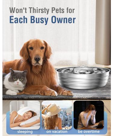Stainless Steel Cat Water Fountain 3.6L - Automatic Pet Fountain for Dogs and Cats - Ultra-Quiet Pump - Multiple Pet Water Bowl Dispenser - Sliver - Buy Online on SooperMarket.com