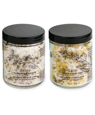 Hemlock Park Natural Essential Oil Bath Soak | Soothing Mineral Sea Salt and Botanicals (Detox & Calm  2 Jar Set) Detox & Calm 2 Jar Set