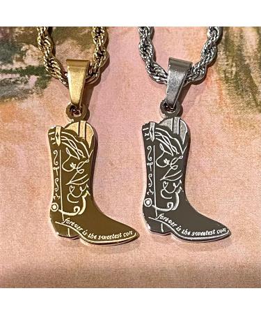 Oralgo Cowboy Boot Pendant Necklace - Unique Engraved Steel Color Jewelry for Sophisticated Style - Buy Online on SooperMarket.com