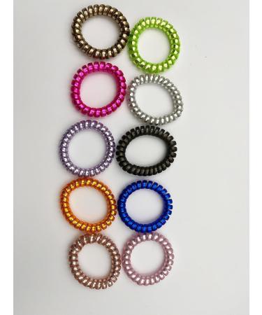 10 Pcs Spiral Hair Bobbles - Elastic Telephone Cable Hair Ties for Women & Girls - Traceless Assorted Colors - Buy Online on SooperMarket.com