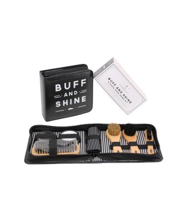 CGB Giftware The Dapper Chap 'Buff & Shine' Shoe Cleaning Kit | Includes: 3 Assorted Brushes | Black and Neutral Shoe Polish | ART372