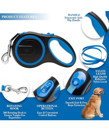 Extendable Dog Lead Tangle-Free Retractable Dog Lead with Anti-Slip Handle 3m 5m 8m Long Anti Theft Dog Leads Strong Nylon Tape Suitable for Small Medium Large Dogs Blue Blue 8 m (Pack of 1) - Buy Online on SooperMarket.com
