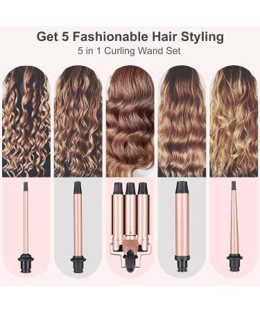 5-in-1 Beach Waver Curling Iron Wand Set for Women & Men - 3/8 to 1 1/4 Barrel Sizes - Hair Curlers & Crimper Tool with Attachments for Curly Hairstyles - Buy Online on SooperMarket.com