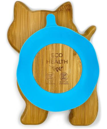 Eco Health Bamboo Baby Plate with Suction Cup - Non-Toxic & Cool to Touch - Ideal for Baby Weaning - Cat Plate (Blue) - Buy Online on SooperMarket.com