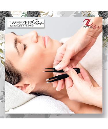 Zayraz Precision Tweezer Set for Ingrown Hair and Splinters - Stainless Steel Slant and Pointed Tweezers for Eyebrow Plucking - Black - Buy Online on SooperMarket.com