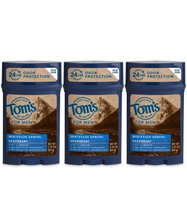 Tom's of Maine Long-Lasting Aluminum-Free Natural Deodorant for Men  Mountain Spring  2.25 oz. 3 Count (Pack of 1) Mountain Spring 3 Count (Pack of 1)