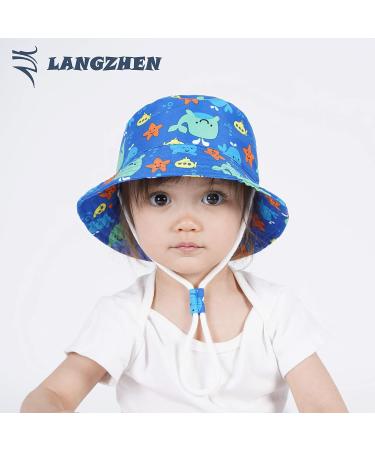 LANGZHEN Baby Girls Beach Sun Hat | Adjustable Wide Brim Toddler Kids Hat with Chin Strap | Whale+Blue Fish Design | 1-2 Years - Buy Online on SooperMarket.com