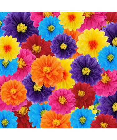 Mexican Paper Flowers Colorful Fiesta Paper Flowers Tissue Paper Flowers Mexican Carnival Paper Flowers for Floral Party Backdrop Wedding Birthday Party Craft Wall Decor  6 8 10 (18 Pieces)
