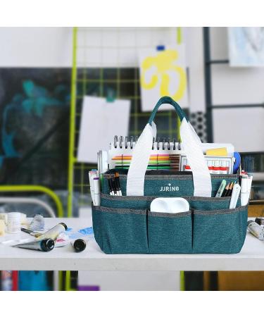 JJRING Craft Organizer Tote Bag - Bluish Green Art Storage Caddy with Multiple Pockets - Small Sewing Bag for Craft, Scrapbooking, School, Medical, and Office Supplies Storage - Buy Online on SooperMarket.com