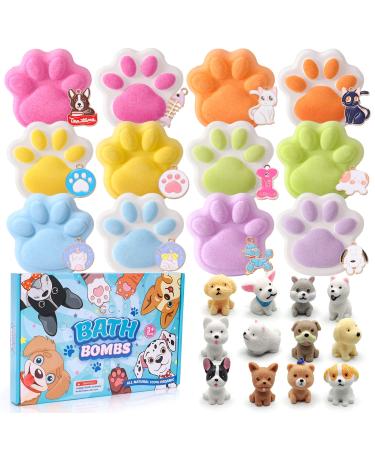 G.C Paw Bath Bombs for Kids Girls Boys with Puppy Toys Surprise Gift Non-Inside  12Pcs Bubble Bath Fizz Balls & Necklace  Organic Natural Toddler Cute Bath Bombs Bulk Bathbombs Birthday Gift for Girl