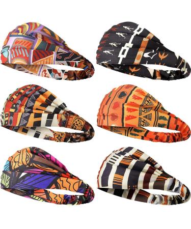 6-Piece African Boho Print Headbands for Women & Girls | Wide Elastic Turban Headwraps for Yoga & Sports - Buy Online on SooperMarket.com