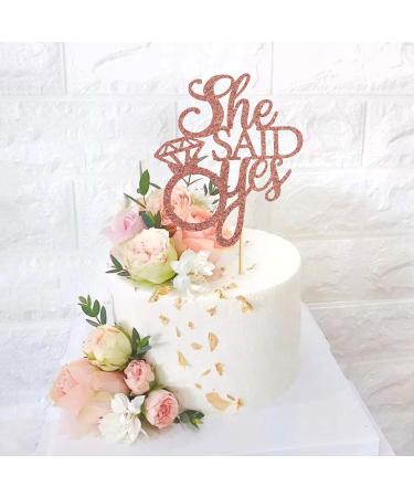 Unimall Rose Gold 'She Said Yes' Cake Topper - Perfect for Engagement Bridal Shower & Bachelorette Party Decorations | Multi-Color Delivery Available - Buy Online on SooperMarket.com