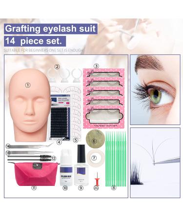 Buqikma 14PCS Lash Extension Kit with Glue - Professional False Eyelashes Practice Kit for Makeup Mannequin Head - Extension Starter Kit with Glue Tool - Buy Online on SooperMarket.com