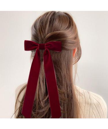 Velvet Bow Hair Clip 4PCS Red and Black Hair Bow Vintage Satin Bowknot Hairpins with Long Ribbon Party Bow Hair Barrettes Hair Accessories for Women Girls Gifts - Buy Online on SooperMarket.com