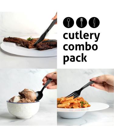 400 Piece Heavy Weight Plastic Silverware Set - Black Disposable Cutlery Combo (200 Forks, 100 Knives, 100 Spoons) - Ideal for Parties and Events - Buy Online on SooperMarket.com