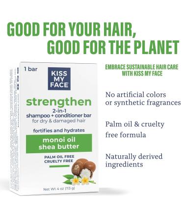 Kiss My Face 2-in-1 Shampoo & Conditioner Bar | Palm Oil-Free Cruelty-Free Monoi Oil & Shea Butter | Ideal for All Hair Types - Strengthen Dry & Damaged Hair - Buy Online on SooperMarket.com