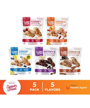 Peaceful Squirrel Variety Cooper Street 5-Pack - All Natural Nut, Dairy, and Soy Free Twice Baked Cookies - Low Sugar and Calorie - 5 Flavors - 5 Bags, 5 Ounce - Buy Online on SooperMarket.com