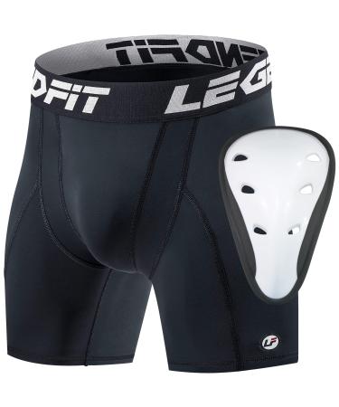 Legendfit Men's Sliding Shorts with Protective Cup Athletic Compression Shorts for Baseball Football Lacrosse Hockey Black Medium