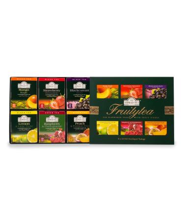 Ahmad Tea Fruit Tea Selection Pack | Fruity Black teas Fruity Green teas | Perfect fruit tea gift | 60 Teabag Sachets | 6 Flavours Fruit Tea Selection 60 Count (Pack of 1)