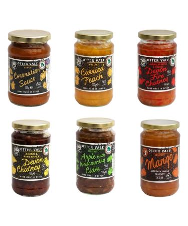 Otter Vale Chutney & Sauce Pic N Mix - Create Custom Jar Combo with 6 Flavours - Coronation Curried Peach Devon Fire Devon Onion & Pineapple Apple with West Country Cider Mango - Pack of 2