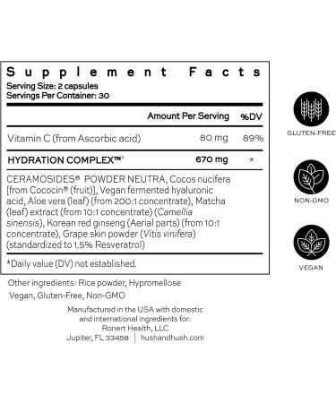 Buy Hush & Hush SkinCapsule Hydrate+ - Vegan Anti-Aging Beauty Supplement with Hyaluronic Acid - Glowing Skin - 60 Capsules - Free Worldwide Shipping - Buy Online on SooperMarket.com