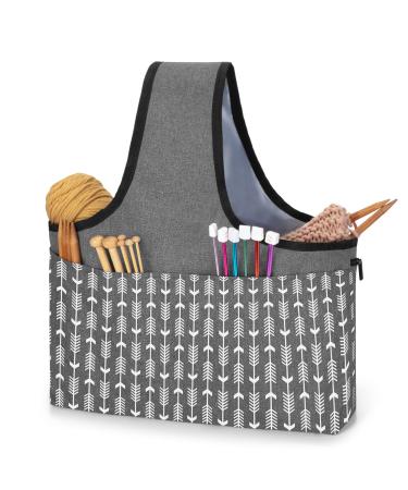 YARWO Yarn Storage Tote, Knitting Project Wrist Bag for Yarn Skeins, Knitting Needles, WIP Projects and Other Knitting Supplies, Gray with Arrow (Bag Only)
