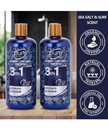 Men's 3-in-1 Body Wash Shampoo Conditioner Combo - Shower Gel for Body, Hair & Face - Paraben & Sulfate Free - 2 Pack - Buy Online on SooperMarket.com