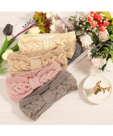 Whaline 4 Pack Twisted Knit Headbands - Winter Ear Warmer Hair Bands for Girls & Women - Fuzzy Lined & Thick Turban Head Wraps - Light Color Accessories - Buy Online on SooperMarket.com
