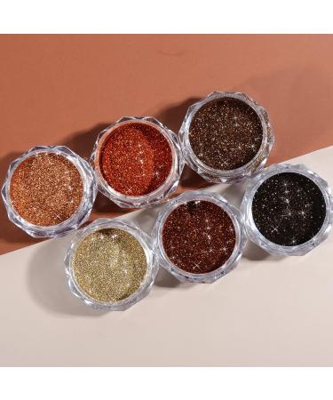 Chrome Nail Powder Set - 6 Metallic Brown Colors for Mirror Effect Manicure | Glitter Dust & Sponge Applicators - Buy Online on SooperMarket.com