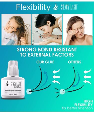 Stacy Lash Sensitive Eyelash Extension Glue 0.34 fl.oz - Low Fume, 5-6 Sec Drying Time, 5 Weeks Retention - Professional Use Only Black Adhesive for Individual Semi-Permanent Lash Extensions - Buy Online on SooperMarket.com