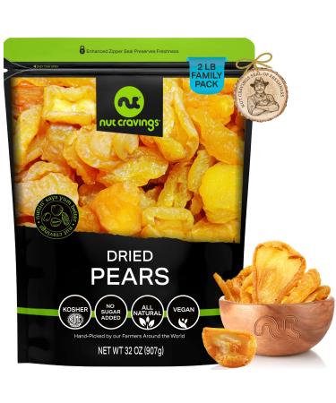 Sun Dried California Pears, No Sugar Added (32oz - 2 LB) Packed Fresh in Resealable Bag - Sweet Dehydrated Fruit, Snack Treat - Healthy Food, All Natural, Vegan, Kosher Certified
