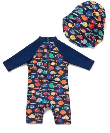 Baby Boys Sunsuit UPF 50+ with Zipper Swimwear & Sun Hat, Colorful Fish, 2-3 Years - Buy Online on SooperMarket.com