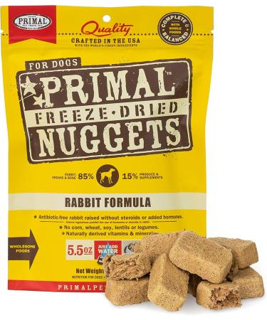 Primal Freeze Dried Raw Dog Food Nuggets, Rabbit, Complete & Balanced Meal, Healthy, Grain Free, High Protein Raw Dog Food, 5.5 oz