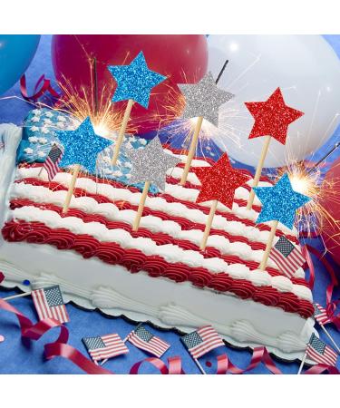 36 Pieces Glitter Star 4th of July cupcake toppers Glitter Gold Star Cakes Toppers for Independence Day 4th of July Party Supplies Favors(Blue Red White) - Buy Online on SooperMarket.com