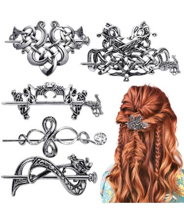 Noverlife 5PCS Celtic Hairpins Vintage Silver Viking Hair Clips Minimalist Celtic Knot Hair Slide Alloy Knot Hair Sticks Creative Metal Viking Hair Barrette Hair Accessories for Girls and Women