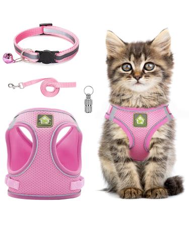 Adjustable cat dishes breakout set cat dishes with a leash outbreak soft inner lining and breathable mesh for cats kitten dogs puppies (pink l) l pink