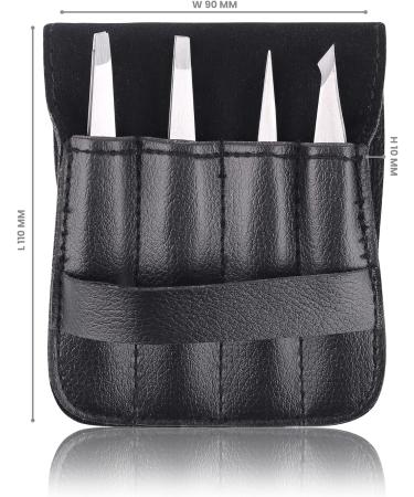 Professional Stainless Steel Eyebrow Tweezers Set - 4 Pieces with Travel Case by Hobri International - Perfect Beauty and Personal Care Tool - Buy Online on SooperMarket.com
