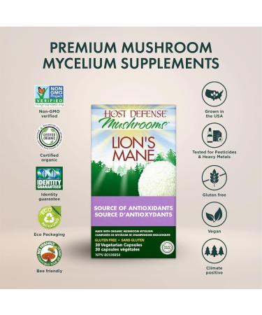 Host Defense Lions Mane Mushroom Supplement for Brain Health 30 Mushroom Capsules| 1000mg Lion's Mane Powder per Serving |Mushroom Supplements for Brain & Nervous System Support | Mushroom Powder Extract Pills Host Defense Mushrooms| Lion's Mane Pills - Buy Online on SooperMarket.com